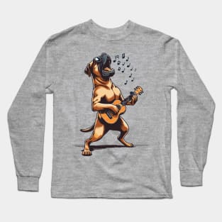 Dog Playing Guitar Singing Boerboel Bull Mastiff Long Sleeve T-Shirt